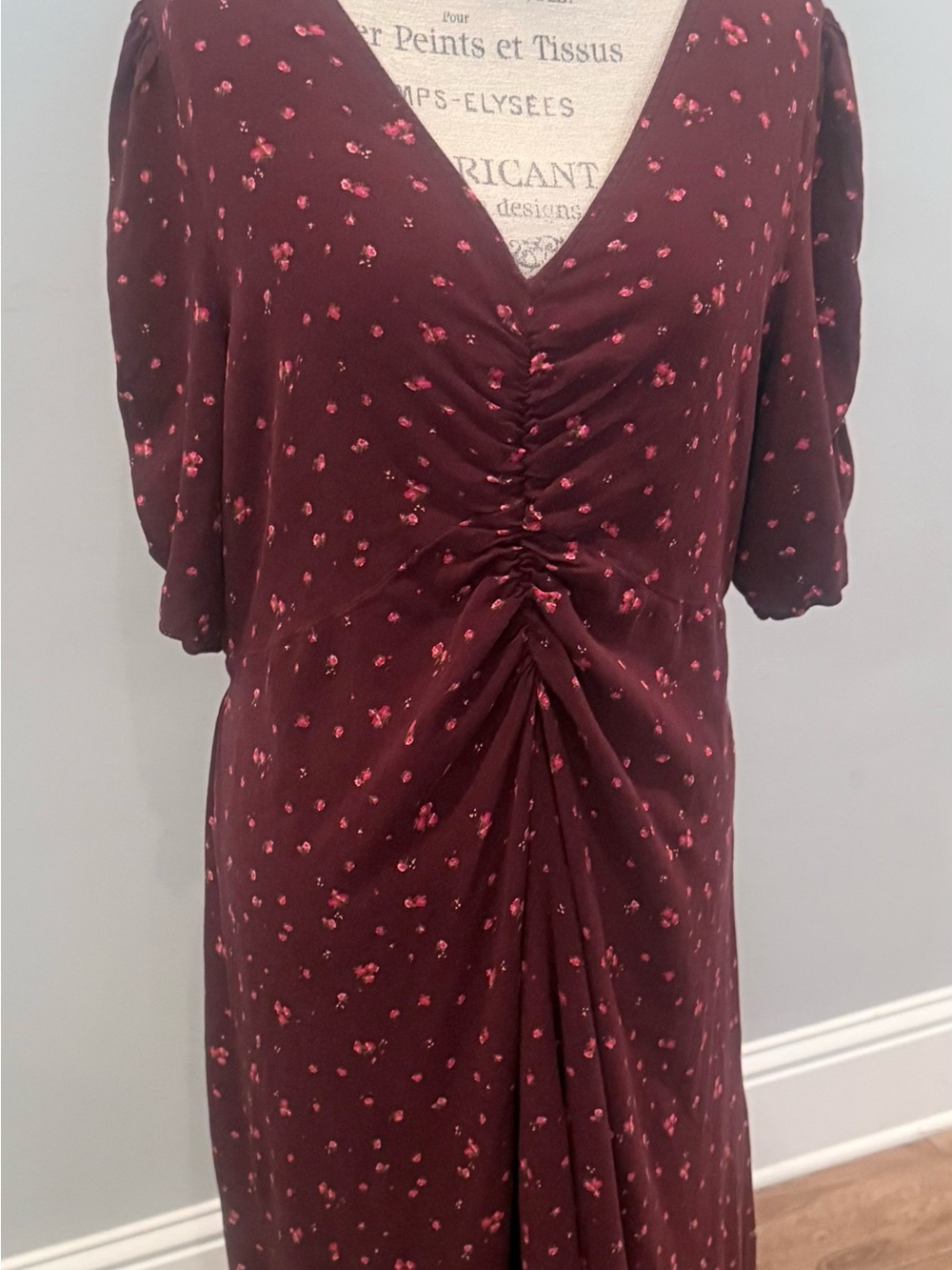 Old Navy Burgundy Midi Dress with Pink Floral Print